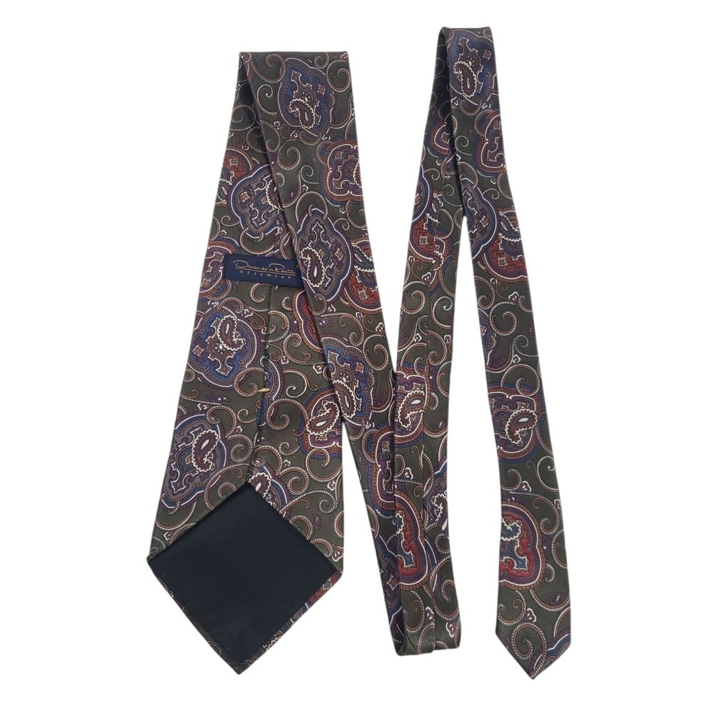 Oscar de la Renta Mens Tie Necktie Designer‎ Luxury Green Blue Red Paisley